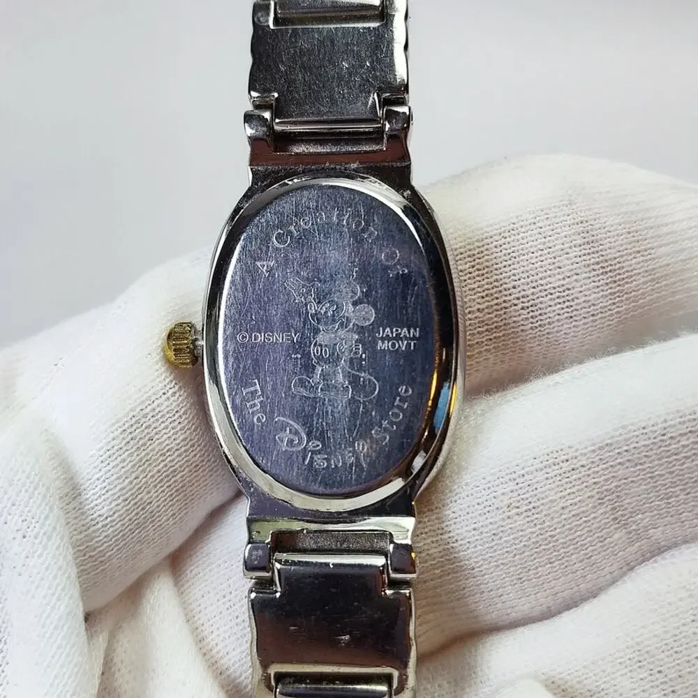 Disney Store Mickey Mouse Oval Watch Two Tone Gold Silver Bracelet